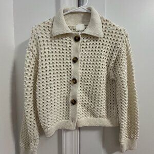 H&M Knitted collared cardigan in Cream